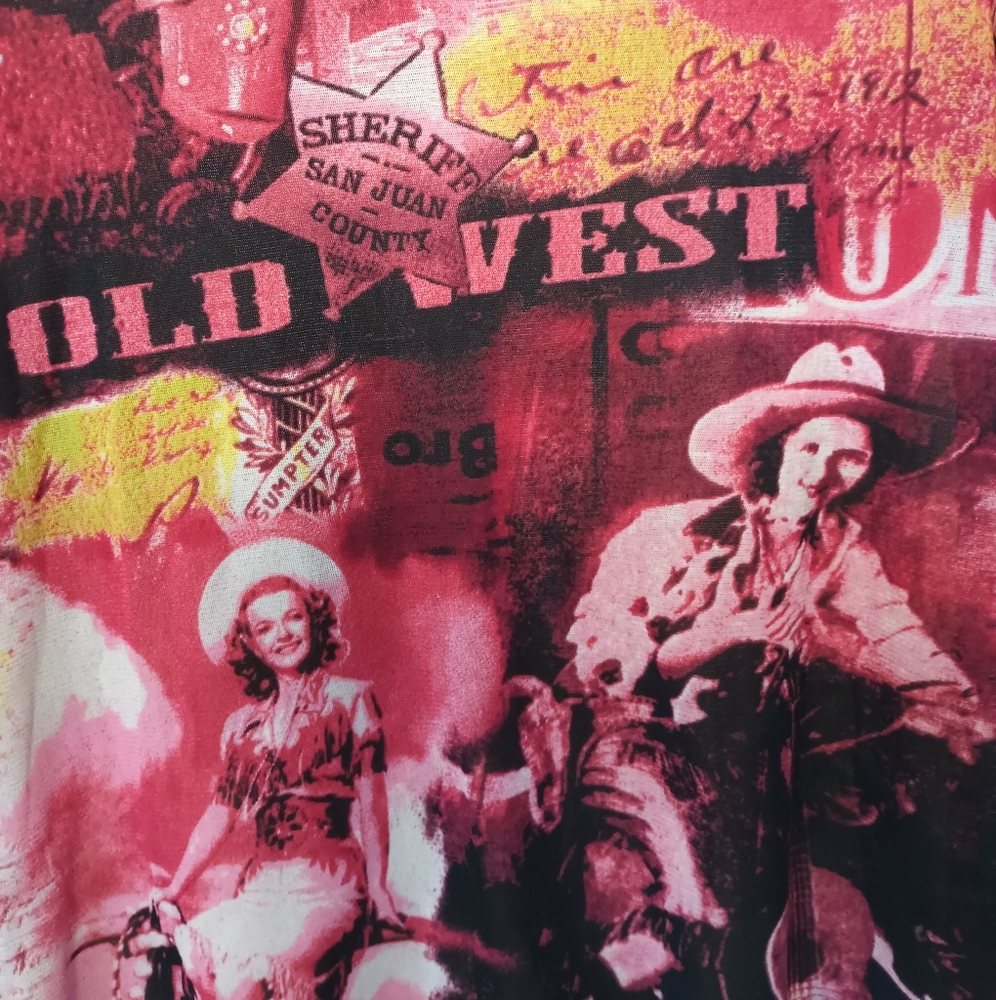 ELCC Y2K Western Graphic Mesh Top Womens Medium Red Fitted Edgy Retro - Picture 2 of 8